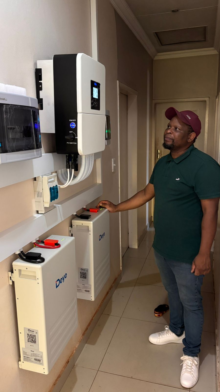 Deye battery and inverter installation being commissioned